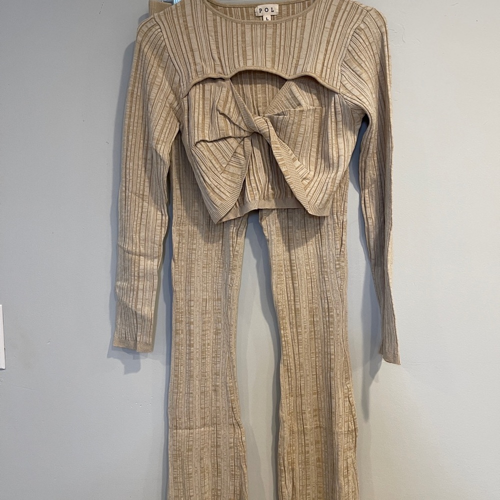 POL Tan Ribbed Knit 2 piece outfit